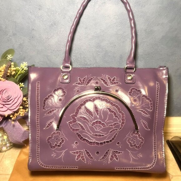 Patricia Nash Cutout Leather French Lace Zancona- Amethyst - Picture 2 of 6